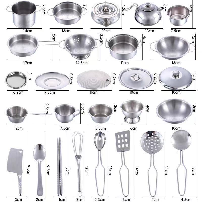 BỘ ĐỒ CHƠI NẤU ĂN BẰNG INOX 16 MÓN 25 MÓN 32MÓN 40 MÓN CHO BÉ YÊU