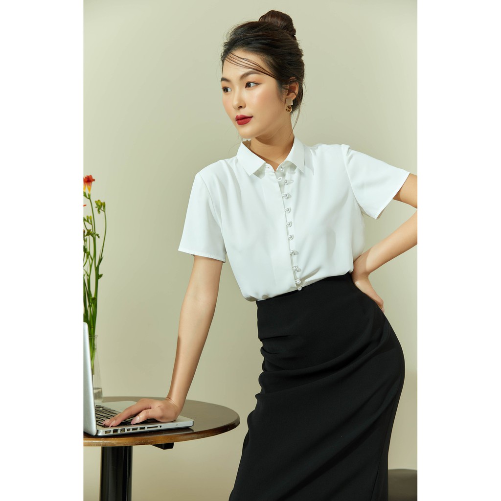 Áo sơ mi khuy ngọc nữ IVY moda MS 16M6363