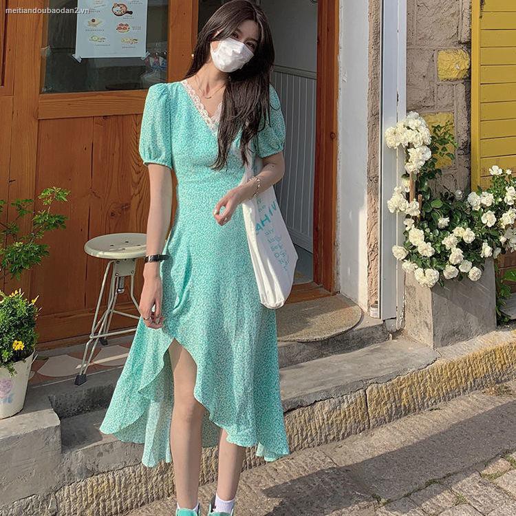 Đầm Hoa Cổ Chữ V Tay Ngắn Phối Bèo Thời Trang Mùa Hè Cho Nữ 2021 | BigBuy360 - bigbuy360.vn