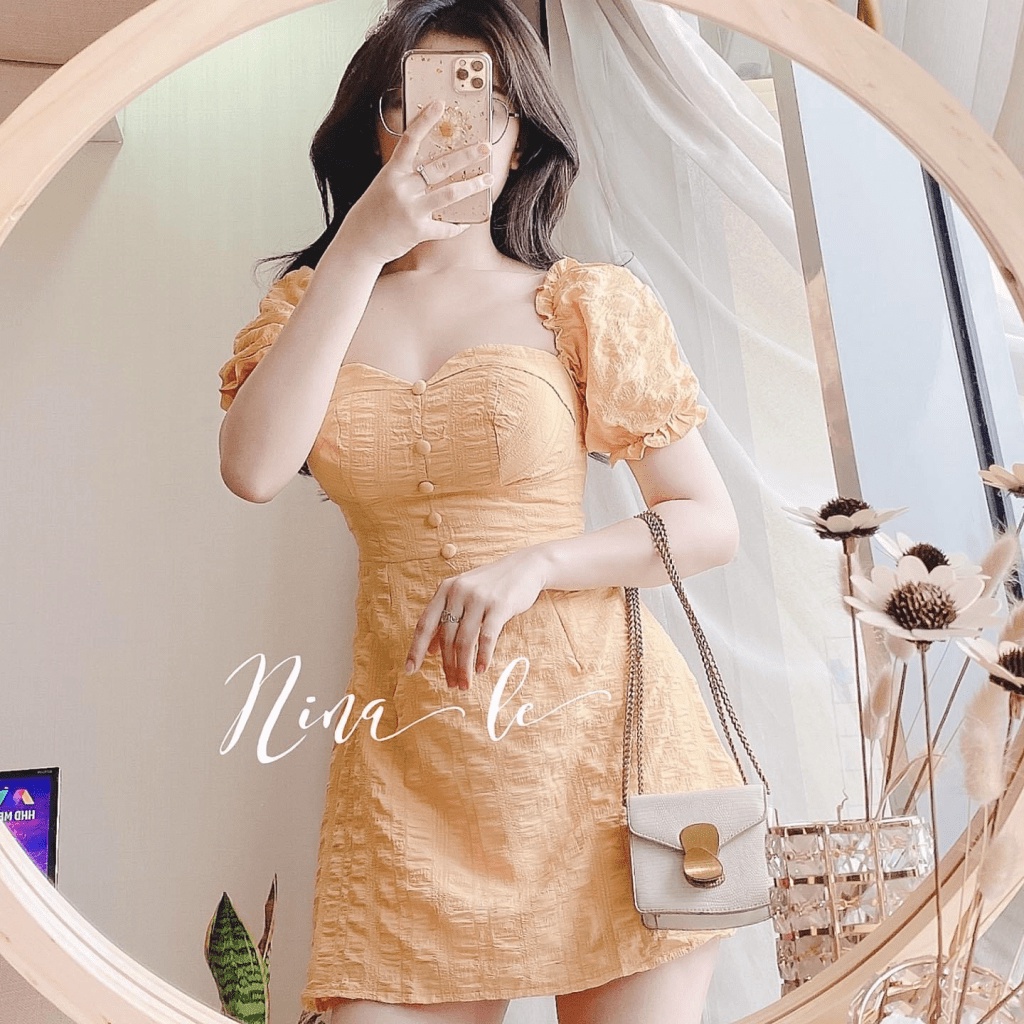 ĐẦM SUÔNG XỐP CHỈ TAY CON PHỐI NÚT TÔN DÁNG SIÊU CUTE UP HHP FASHION