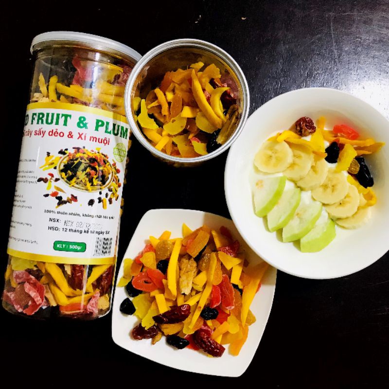 Mix 5 Loại Trái Cây Tươi Và Xí Muội Sấy Dẻo Tự Nhiên 500g