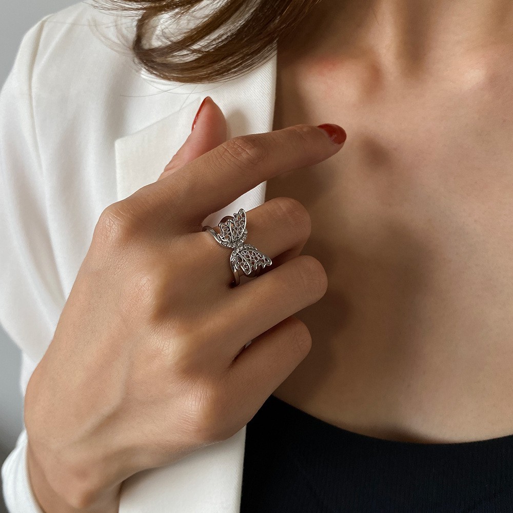 Nhẫn hở hình bướm thiết kế 2 tầng đơn giản phong cách Hàn Quốc