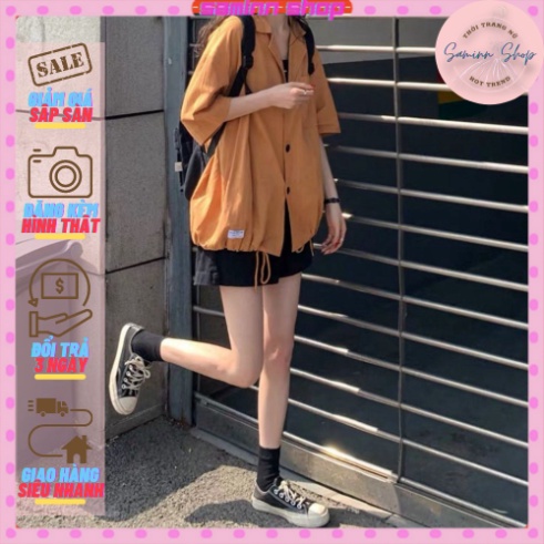 Sơ mi cổ vest SAMINN Chất kaki mềm co dãn, rút gấu, dáng ulzzang freesize form rộng unisex 2 màu: Than, vàng nghệ SS199