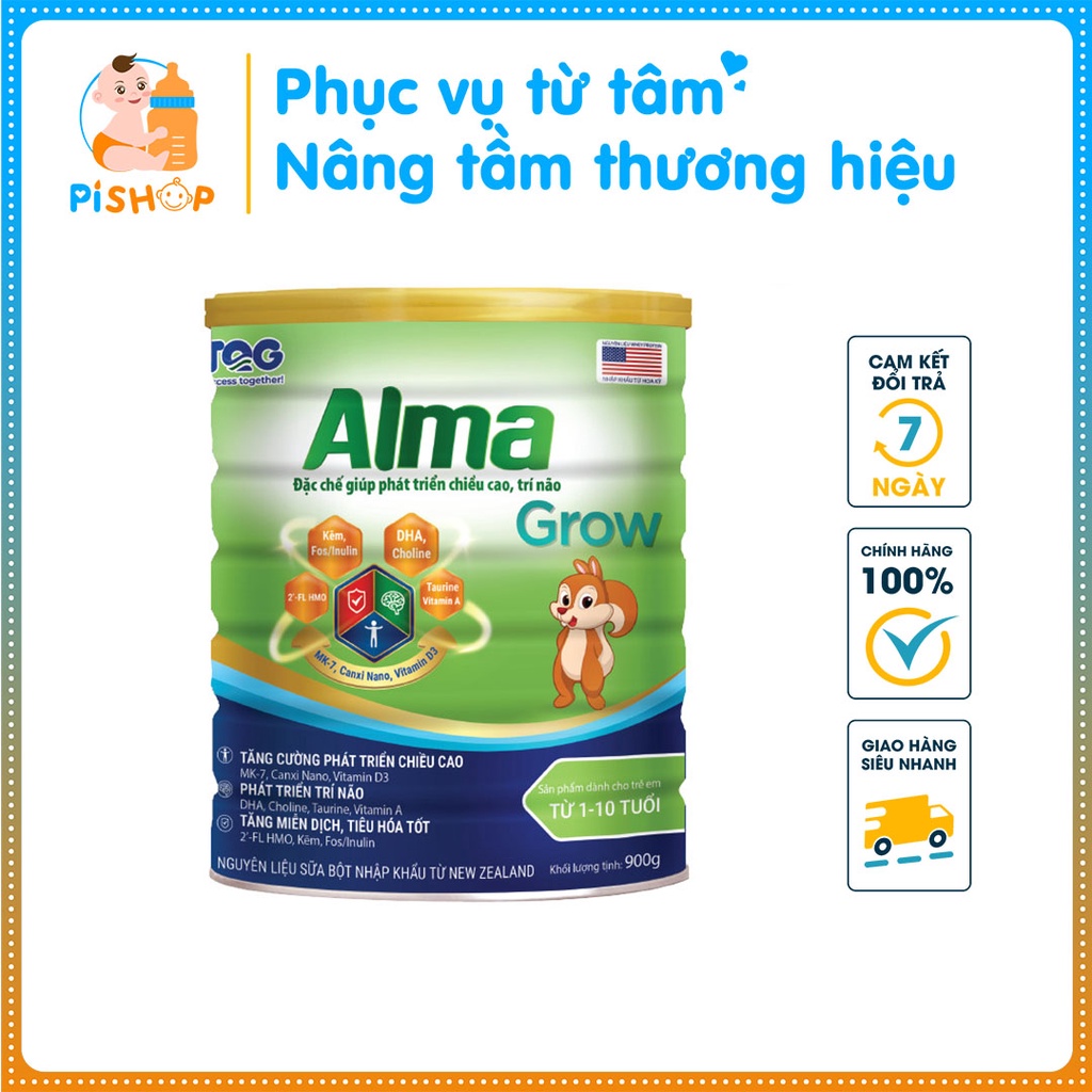 SỮA DINH DƯỠNG ĐẶC CHẾ GIÚP TRẺ PHÁT TRIỂN CHIỀU CAO, TRÍ NÃO - SỮA BỘT ALMA GROW 900G