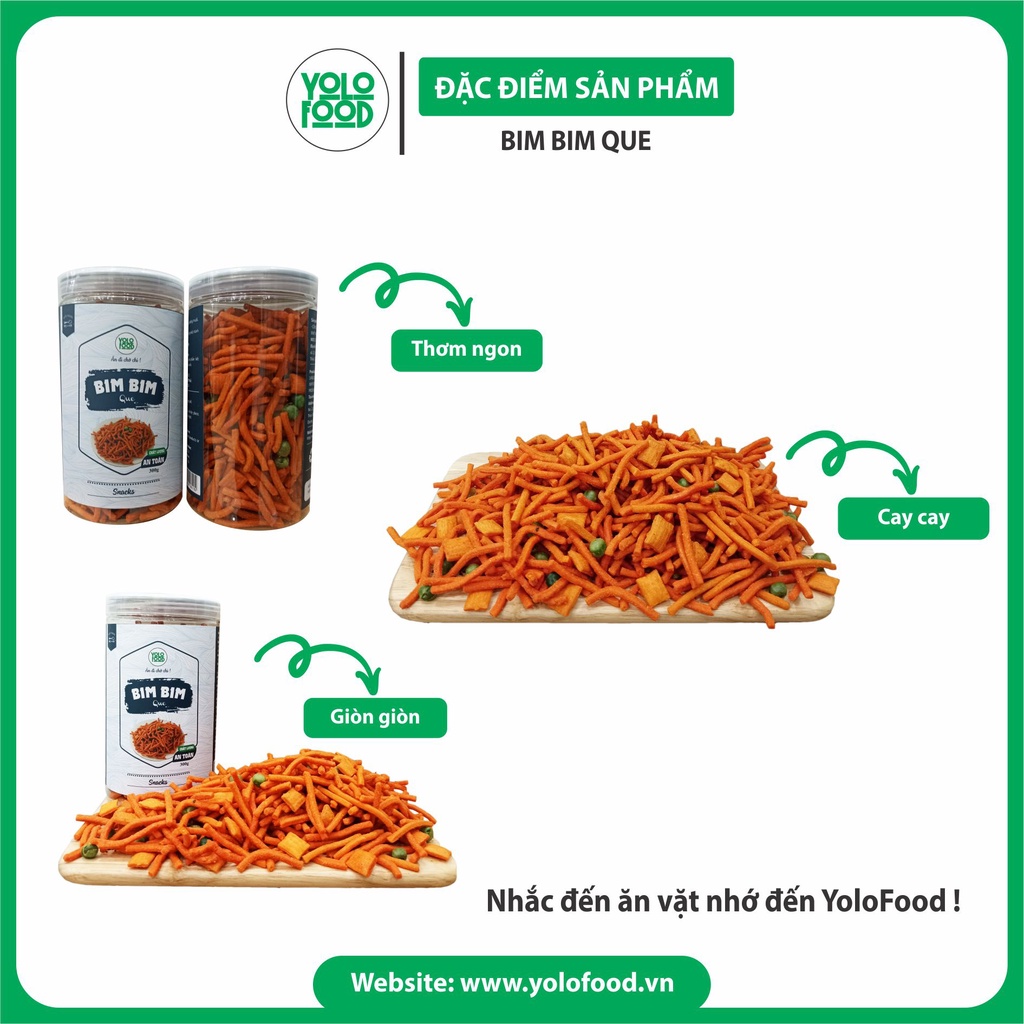 Bim bim que đậu hà lan hộp 300g YOLO FOOD đồ ăn vặt ngon , chất lượng bim bim tăm đậu hà lan giòn thơm đậm vị ATVSTP