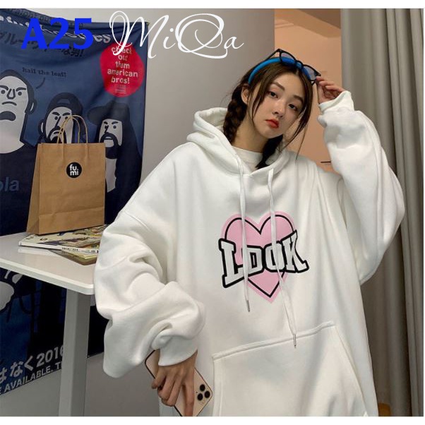 Áo Nỉ Bông Thời Trang UNISEX Hoạ Tiết Look Trái Tim Cute / HOODIE FREESIZE 💜 MiQa | BigBuy360 - bigbuy360.vn