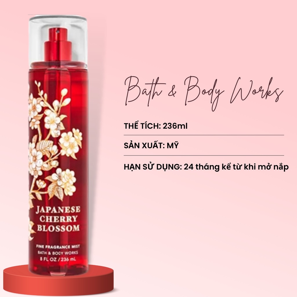Xịt thơm toàn thân Bath & Body Works Japanese Cherry Blossom Hương Hoa Anh Đào 236ml