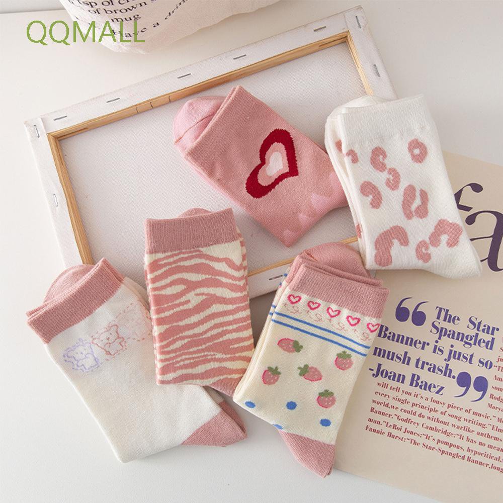 Đôi tất cotton thoáng khí in họa tiết da báo / dâu tây dễ thương thời trang mùa hè cho nữ