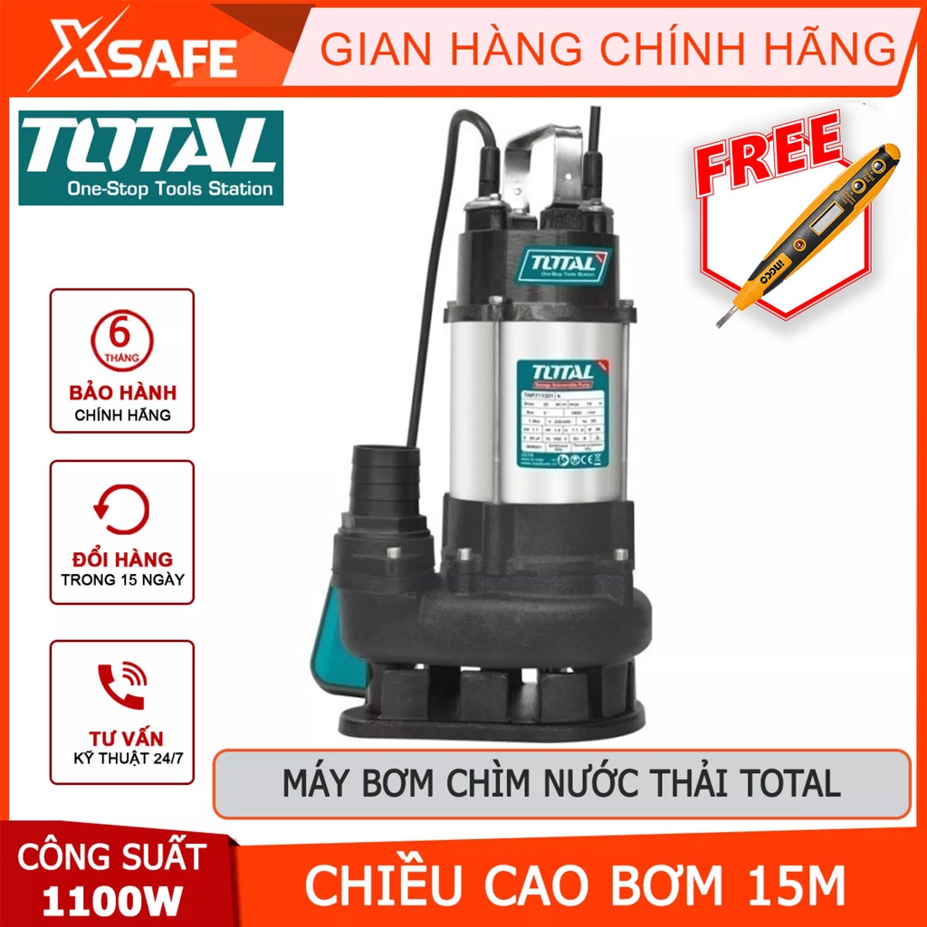 Máy bơm chìm chất thải TOTAL TWP7110016 Máy bơm nước thải 1100W Dùng trong hệ thống xử lý nước thải, hệ thống thoát nước