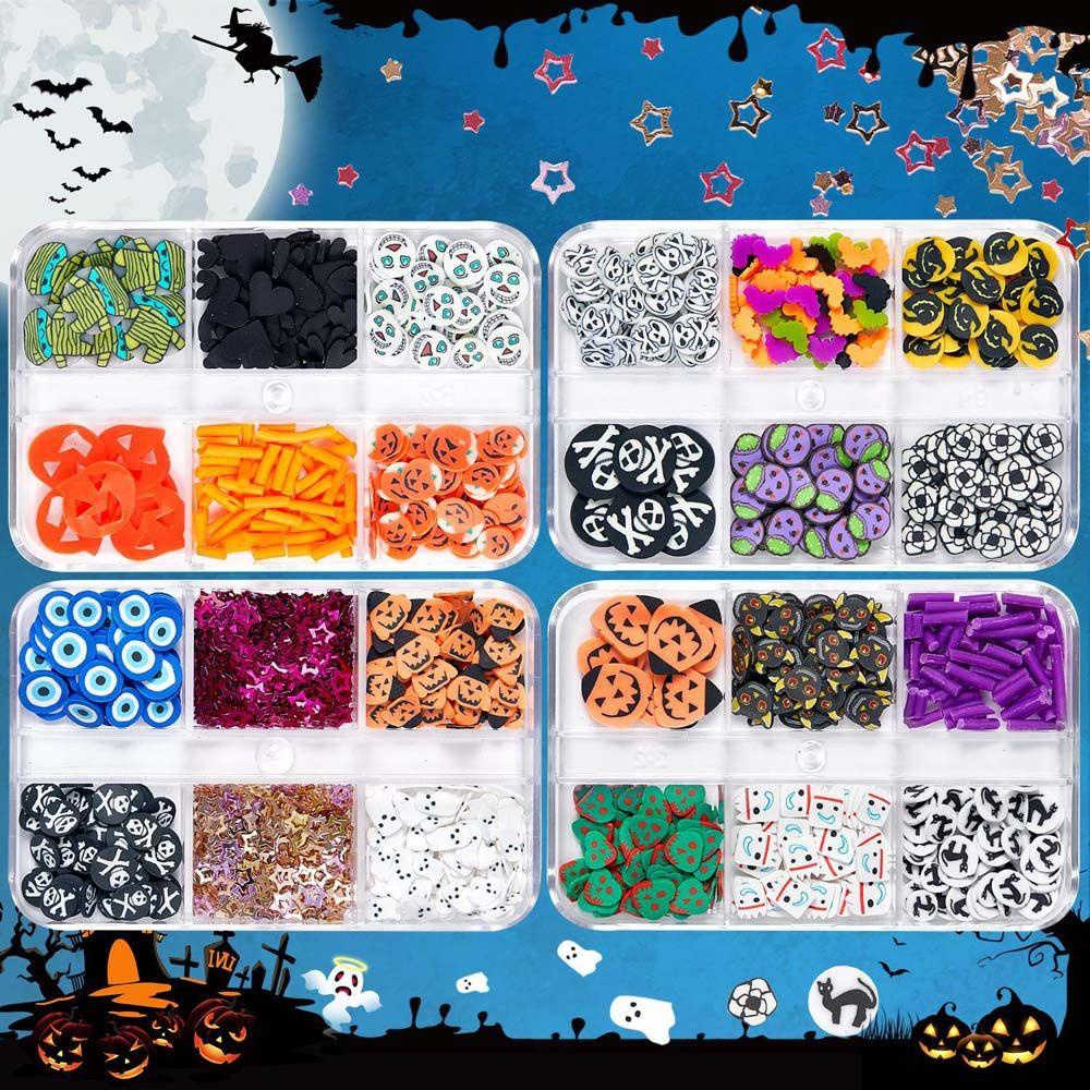 OCEANMAP Móng Tay Giả Đất Sét Mềm Hình Đầu Lâu Bí Ngô Halloween Cho Nữ