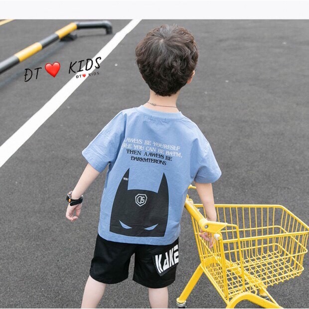 Bộ cộc tay bé trai, bộ quần áo cotton họa tiết Batman 3 màu cho bé