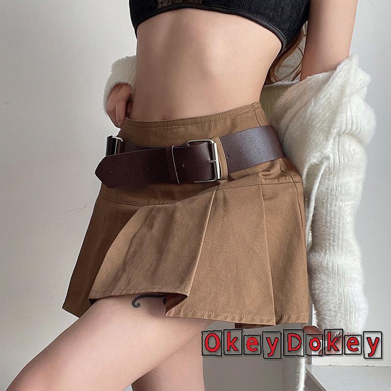 Chân Váy Chữ A Lưng Cao Xếp Ly Phối Thắt Lưng Thời Trang Cho Nữ y2k