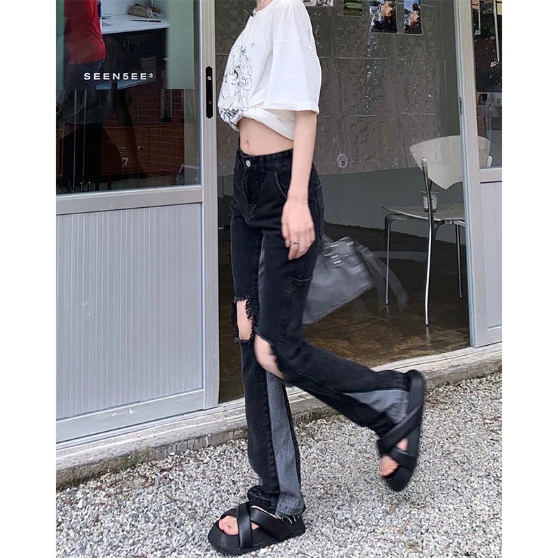 JSC Quần Jeans Lưng Cao Thiết Kế Xẻ Rách Phong Cách Đường Phố Mới