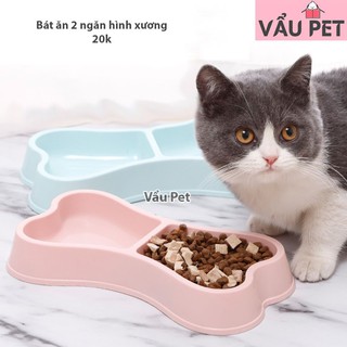 Bát ăn 2 ngăn hình xương cho chó mèo thú cưng (Màu ngẫu nhiên)