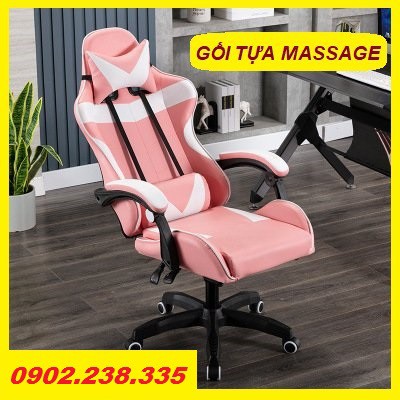 Ghế Game Có Masage Lưng. Ghế Gaming Có Gối Tựa Mát xa. Màu Hồng Xinh Xắn