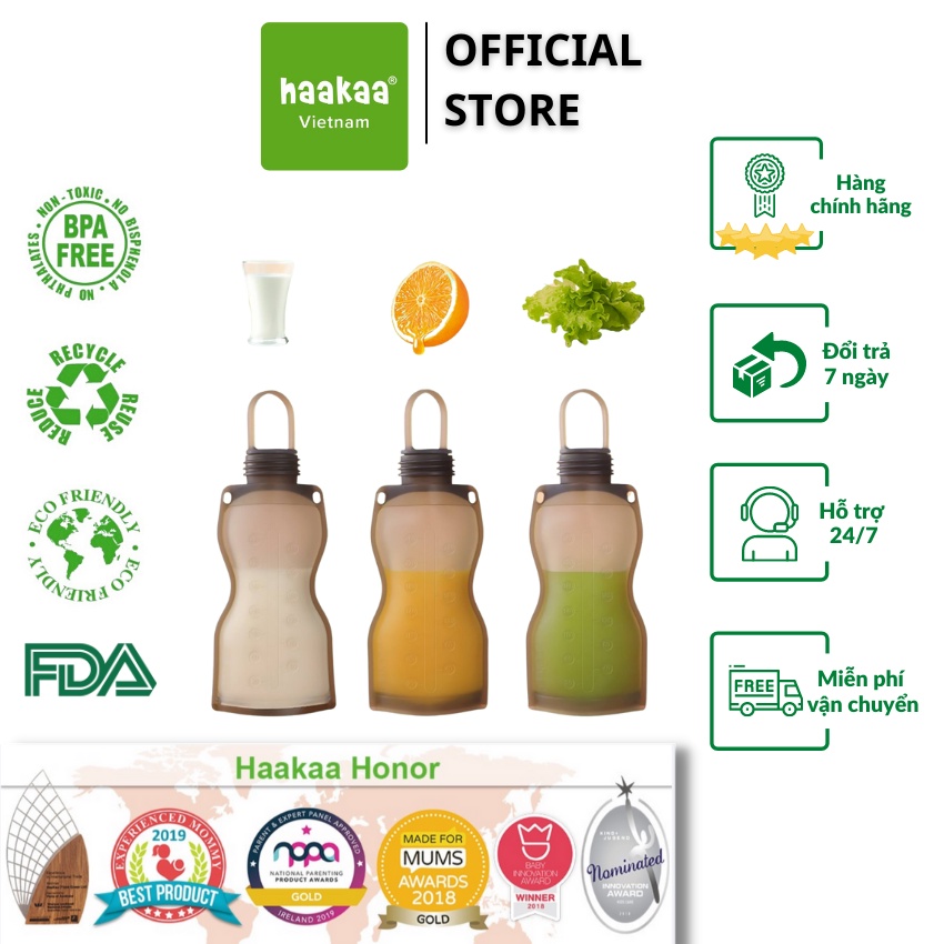 Túi trữ sữa, thức ăn cho bé Haakaa - 100% silicone cấp thực phẩm - Dung tích 260ml