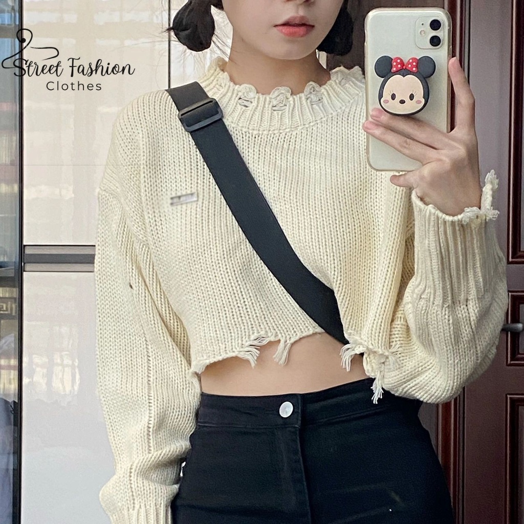 Áo len croptop thiết kê cách điệu, độc đáo phong cách trẻ trung, cá tính, năng động