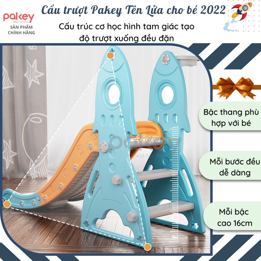 Cầu trượt cho bé kèm Xích đu PAKEY hình Ten Lửa, Chịu tải lên tới 60kg TẶNG KÈM Bộ bóng rổ sẵn 2 màu cho bé