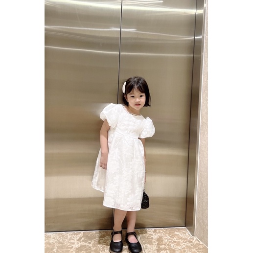 Váy Gấm Trắng Công Chúa Tay Bèo Xinh Xắn Cho Bé Gái NIAKI - TT10