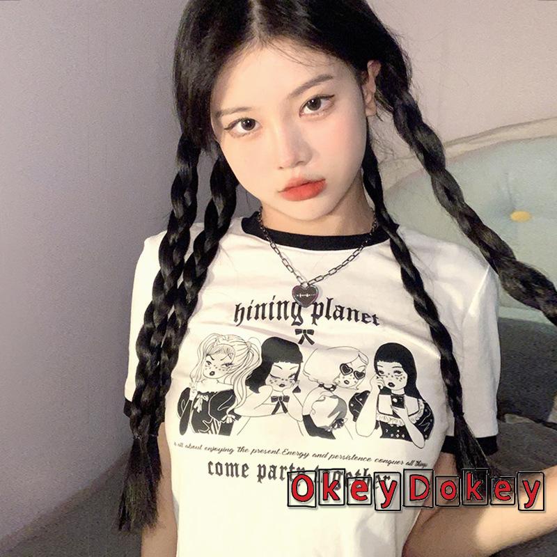 Áo Thun Crop Top Tay Ngắn Cổ Tròn In Họa Tiết Nhân Vật Hoạt Hình Cho Nữ