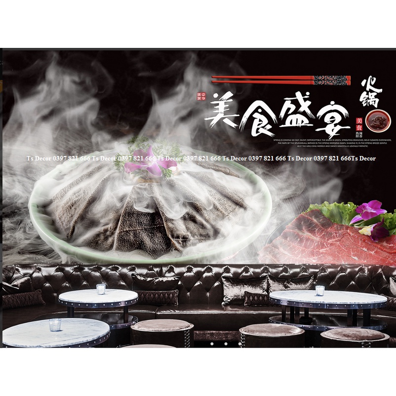 Tranh dán tường vải lụa 3D giành cho nhà hàng lẩu nướng