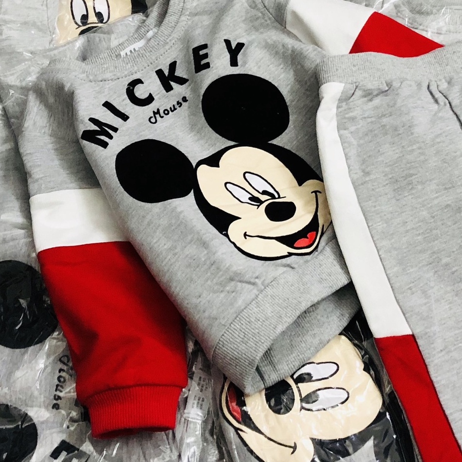 Bộ dài tay thu đong bé trai - Bộ nỉ phối Mickey HM cho bé trai size 1-6t