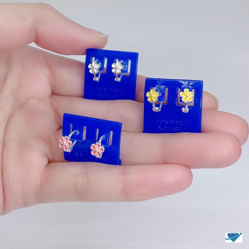 Bông Tai Bạc Nữ Dạng Bấm Hoa Sơn Màu Tĩnh điện siêu Bền, Đẹp Dành Cho Bé - Trang sức Vàng Bạc Hoà Thảo HTJ