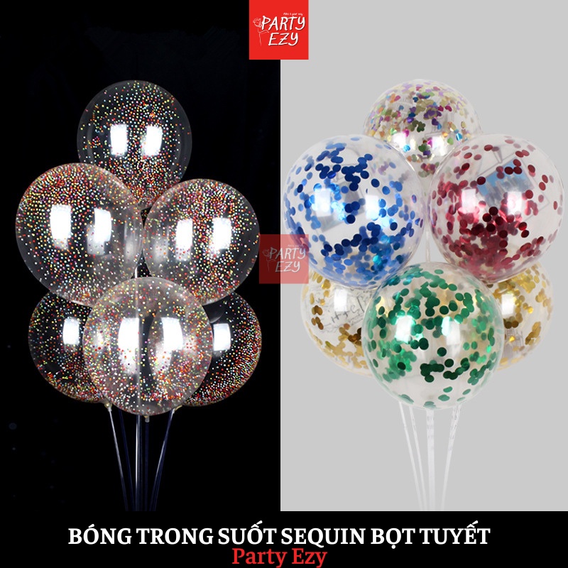 BONG BÓNG SEQUIN TRONG SUỐT HẠT BỌT TUYẾT NHIỀU MÀU- SIZE 12 INCH