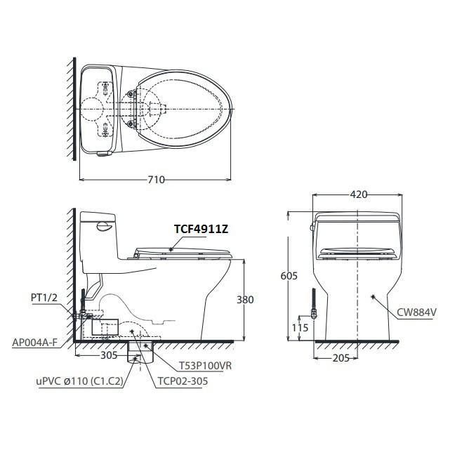 Bồn Cầu Điện Tử TOTO MS884W11 Nắp Tự Động Đóng Mở chính hãng(hình thật)