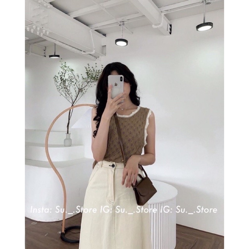 Áo len ba lỗ màu phối viền  - áo len  mongtoghi mỏng mát