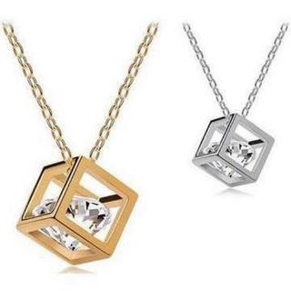 Dây Chuyền Mặt Khối Lập Phương/ Khối Lập Phương/ Dây Chuyền/ Vòng Cổ Ngắn Mặt Đá Zircon Hình Khối Trái Tim Ba Chiều Cho Nữ