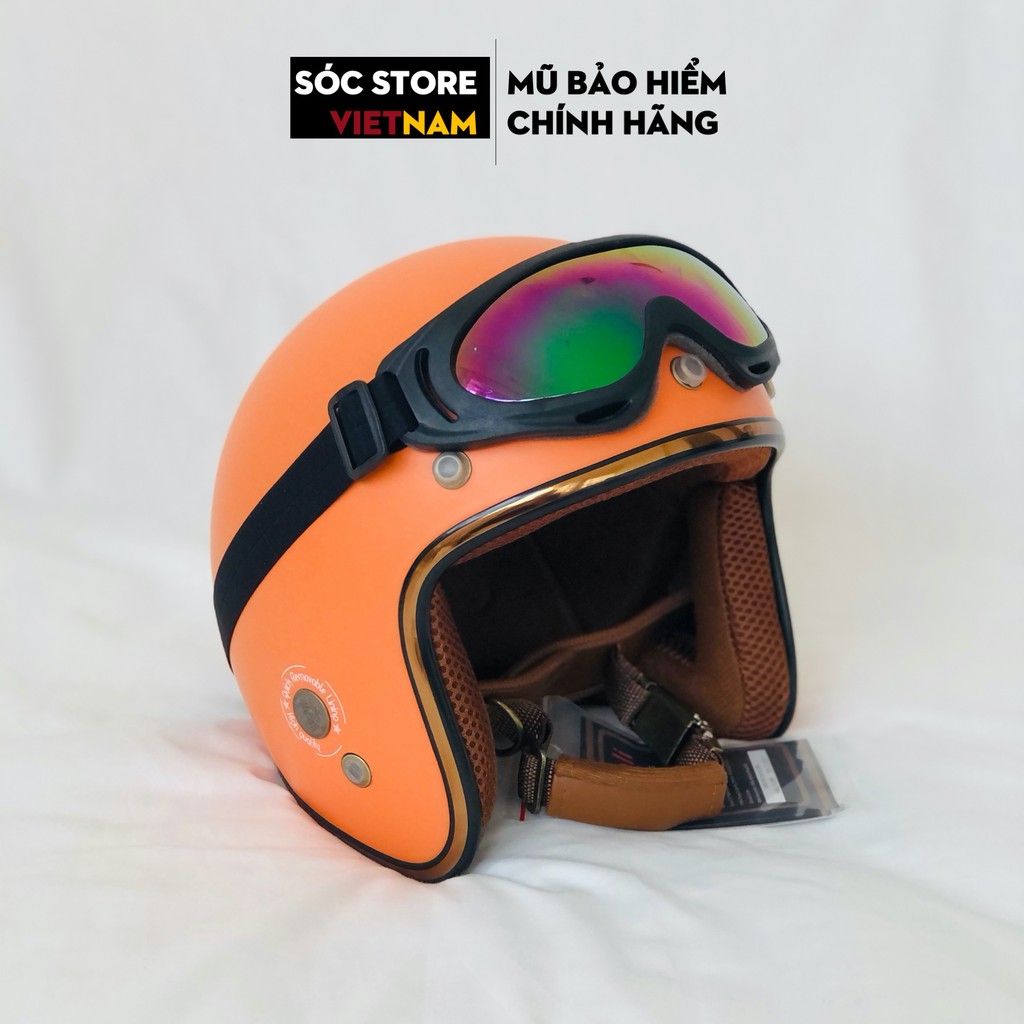 Mũ bảo hiểm 3 phần 4 chính hãng Napoli màu cam, nón bảo hiểm 3 phần 4 nam nữ Sóc Store freesize