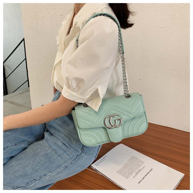 Túi xách GC vuông nữ thêu lưới cá tính dây chuyền bạc cao cấp Ulzzang siêu xinh ❤️