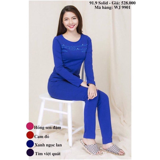 [CHÍNH HÃNG] Bộ đồ mặc nhà trung niên cotton cao cấp WINNY đẹp, tôn da - SET thu đông quần dài áo dài tay ấm, thoải mái