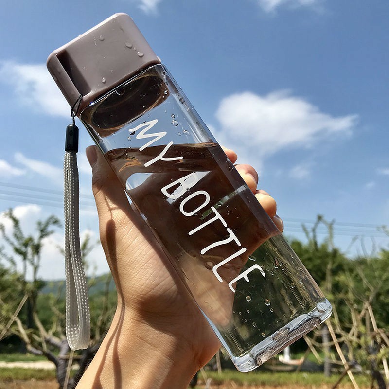 Bình nước nhựa vuông MY BOTTLE dễ thương, Bình nước thể thao hình vuông có dây cầm