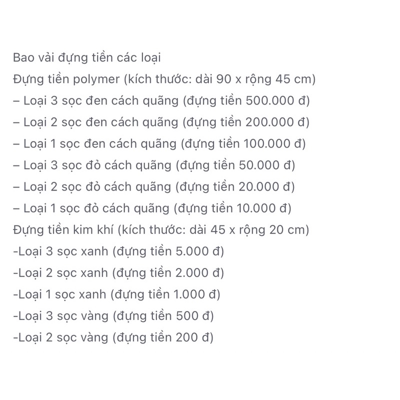 Bao vải đựng tiền - Đạt chuẩn ngân hàng