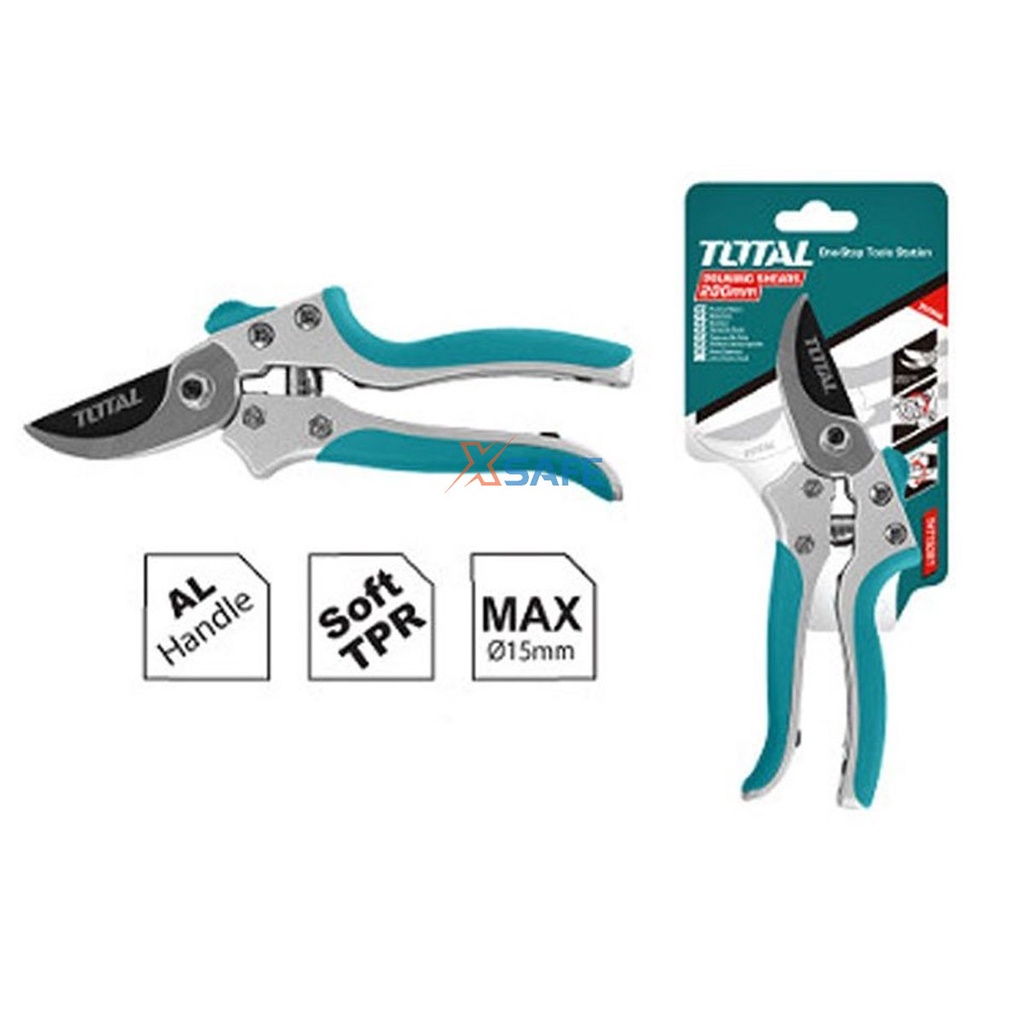 Kéo cắt tỉa cây TOTAL THT15308 8&quot; Kéo cắt cành, tỉa cây cảnh, cây ăn trái, tỉa lá chuyên dụng, làm vườn có trợ lực lò xo