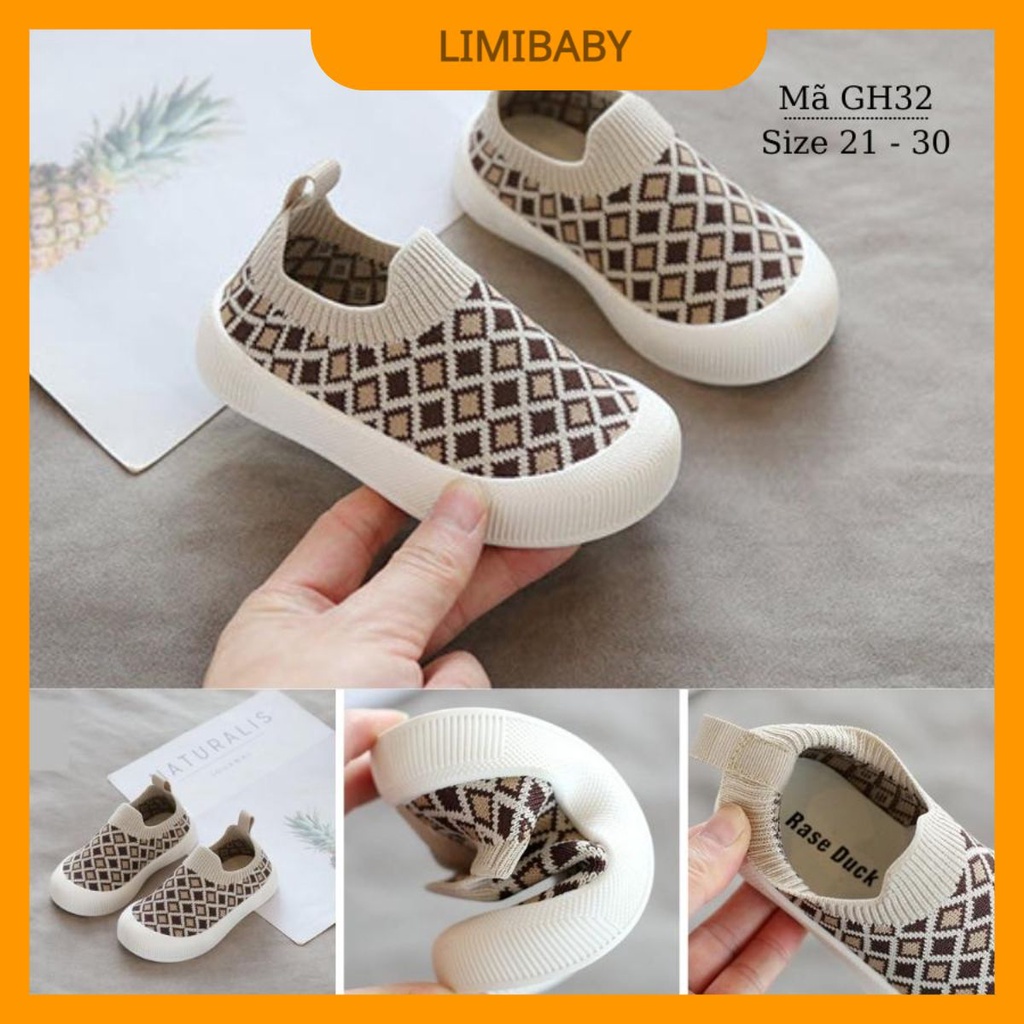 Giày bún cho bé trai LIMIBABY len cổ thun nâu kem dáng thể thao năng động cá tính cho trẻ em 1, 2, 3, 4, 5 tuổi GH32