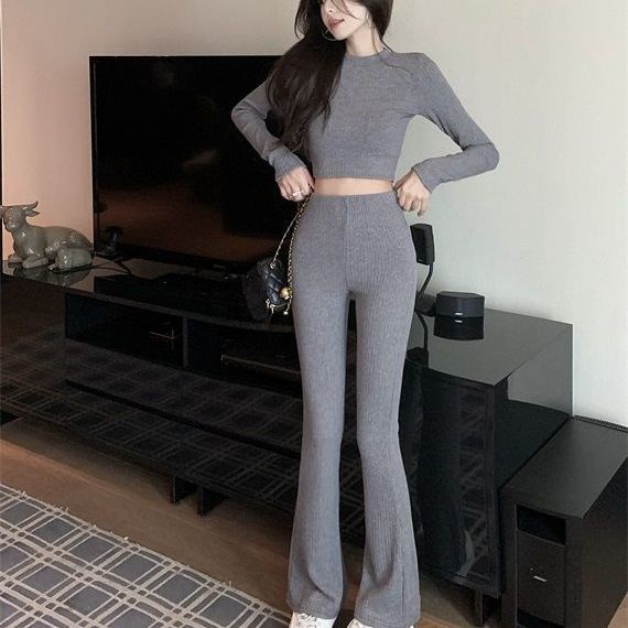 Casual trousers women's high waist slim straight tube slim trousers 2021 autumn and winter new wide-legged floor trumpet trousers
