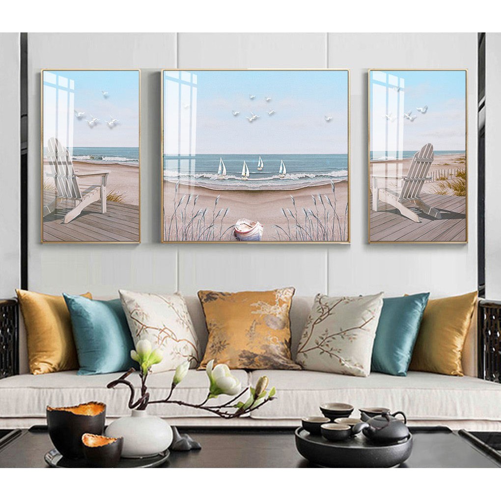 TRANH BỘ 3 TREO TƯỜNG CỠ ĐẠI- HƯƠU TÀI LỘC THIỂN NGA- GIÁ RẺ - MELYHOME- TB31009FGC7