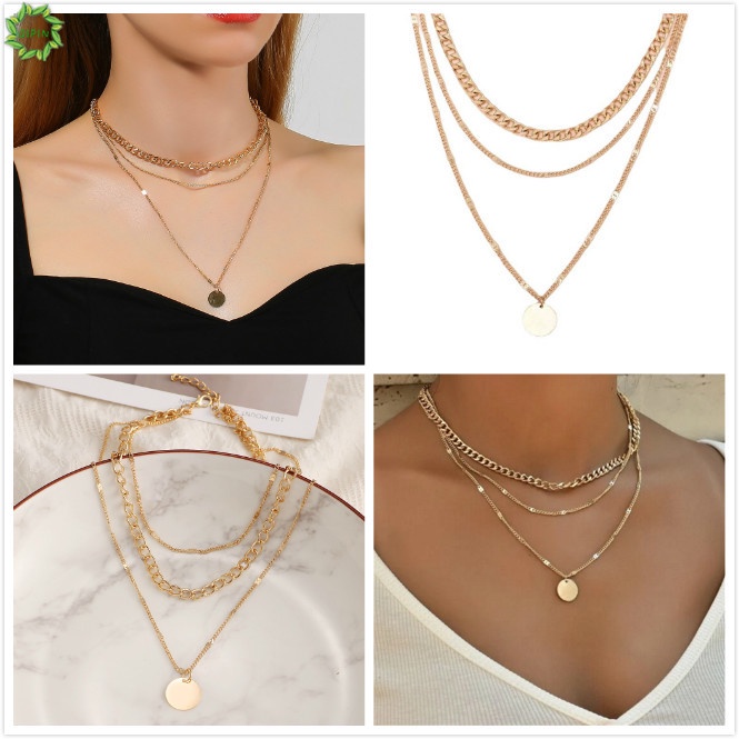 vòng cổ Kim Loại Nhiều Lớp Màu Sắc Retro Đơn Giản