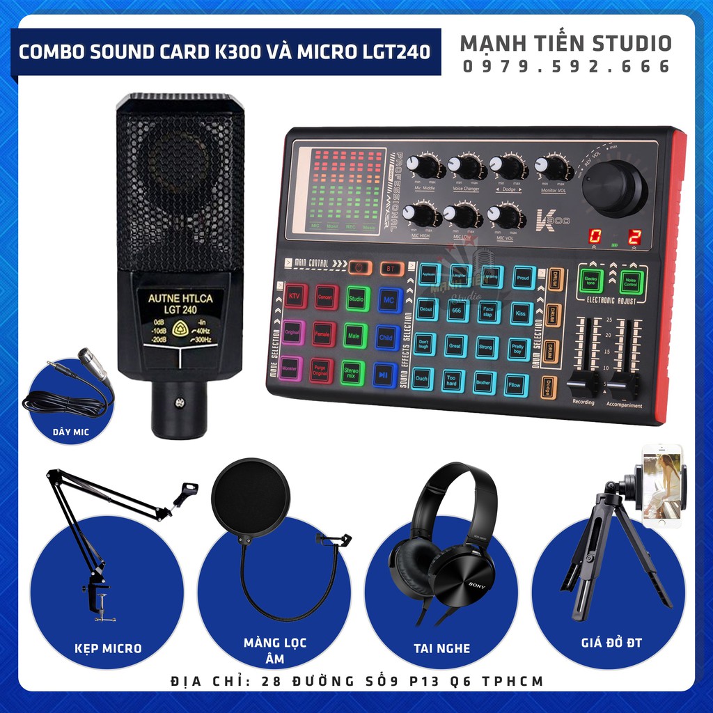 [tặng full phụ kiện] trọn bộ combo micro LGT240 + sound card K3000 + full phụ kiện livestream karaoke thu âm bảo hành 12