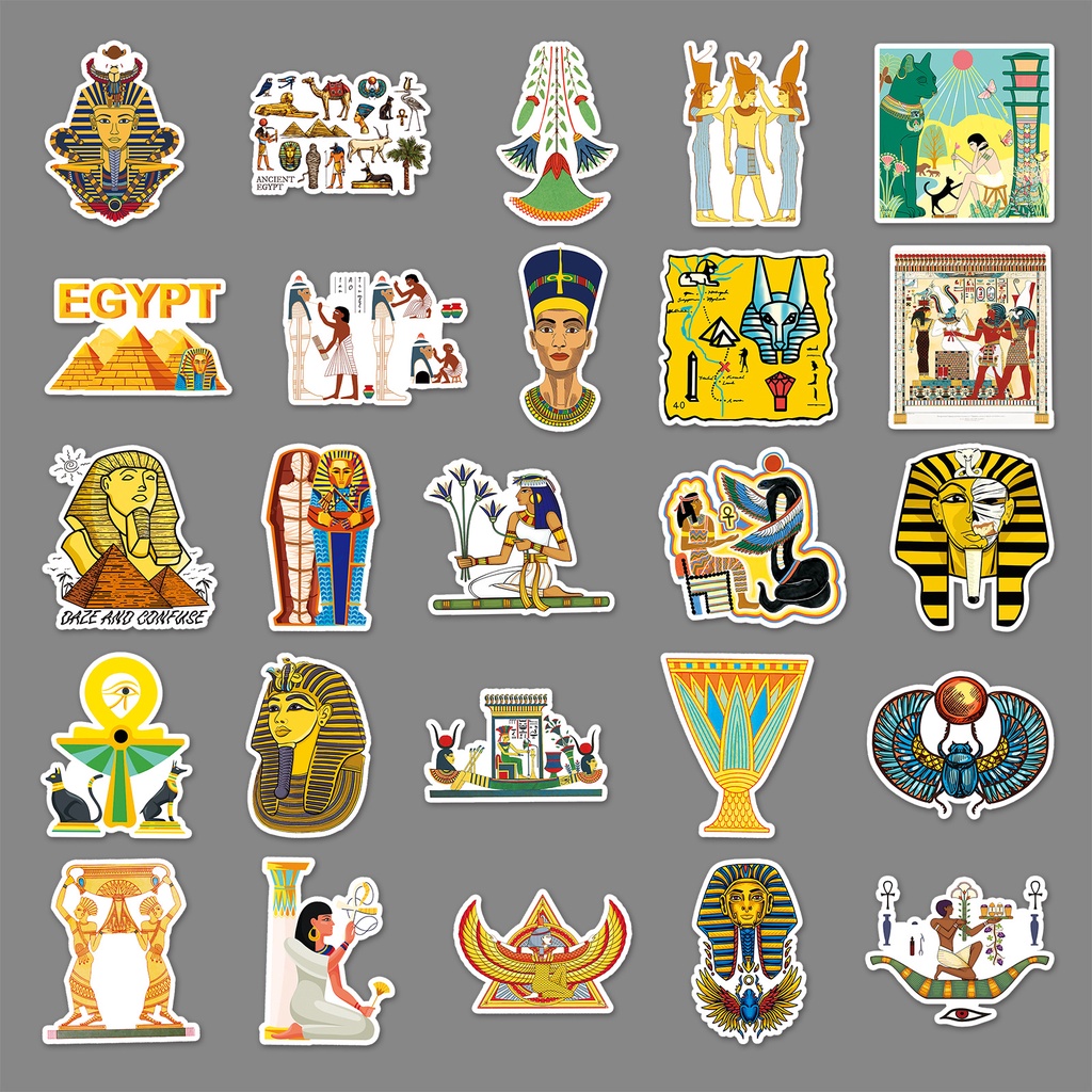 Bộ 50 Sticker Kim Tự Tháp Ai Cập Pharaoh Hoạt Hình Trang Trí Ván Trượt / Laptop / Xe Hơi /