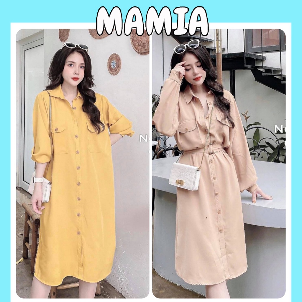 Váy Đầm Bầu Sơ Mi Tay Dài Dáng Suông Thiết Kế Thời Trang Công Sở VM002 Mamia