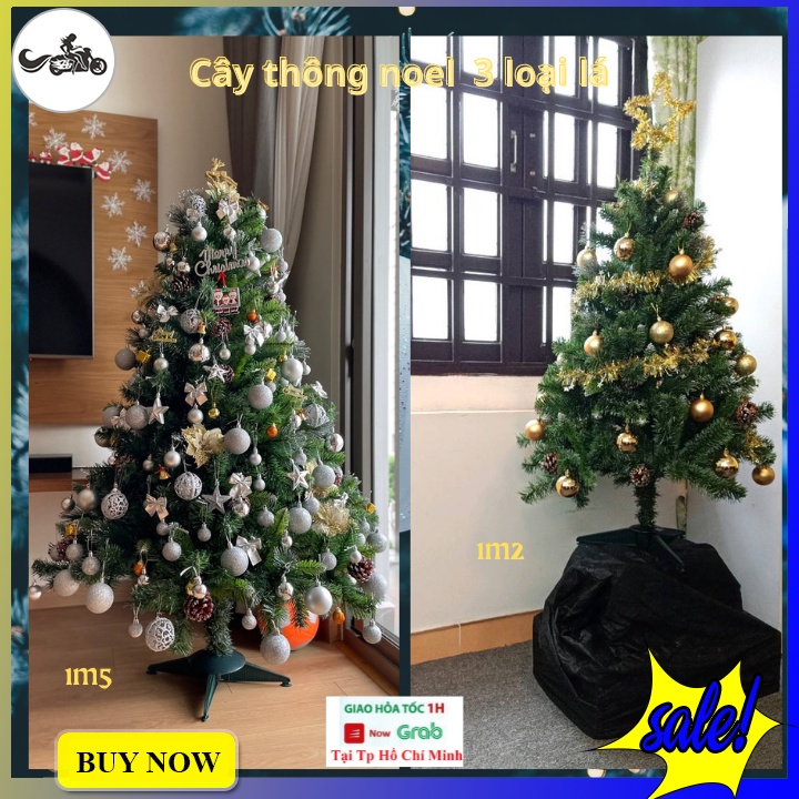 Cây thông noel 3 loại lá gắn trái thông cao 90cm, 1m2, 1m5, 1m8 tán siêu rậm tặng kèm ngôi sao đỉnh và dây kim tuyến