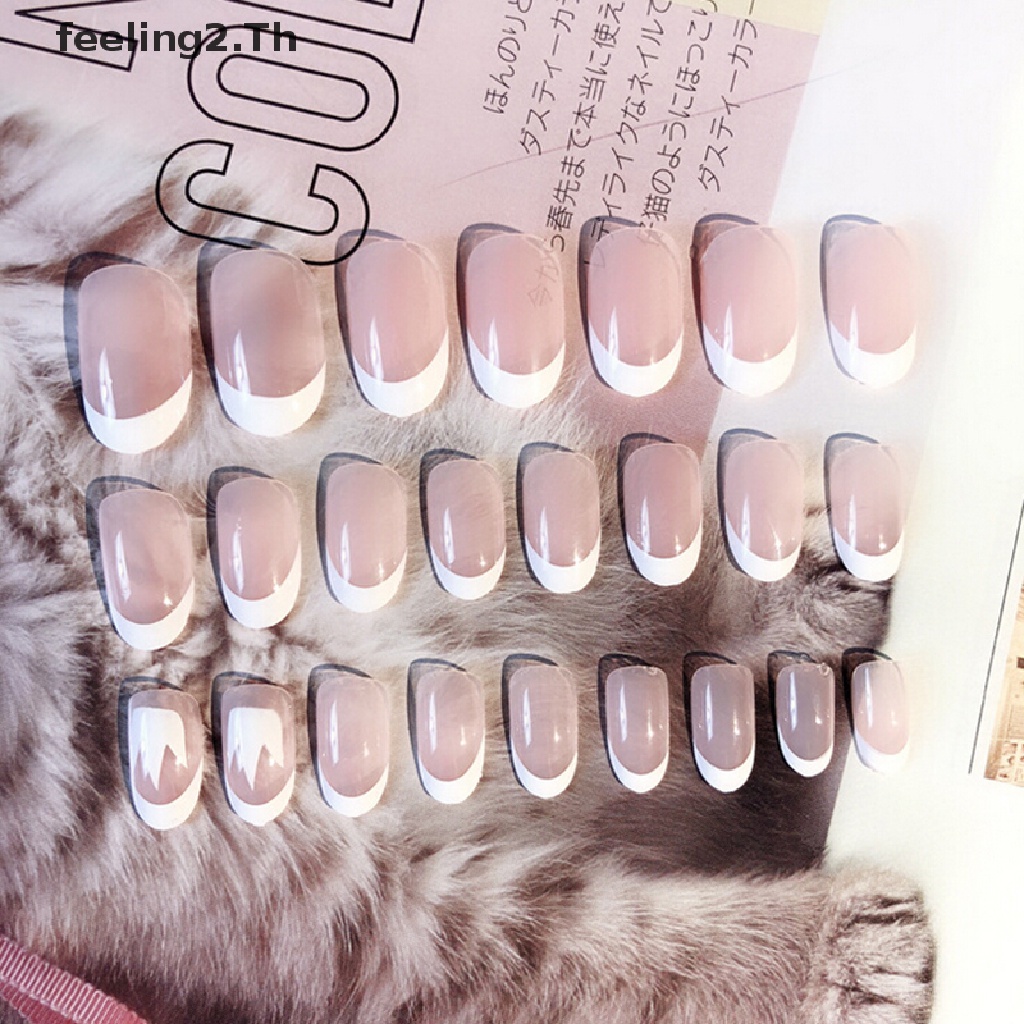 (Hàng Mới Về) Bộ 24 Móng Tay Giả 3D Dài Che Phủ Toàn Diện Kiểu Pháp