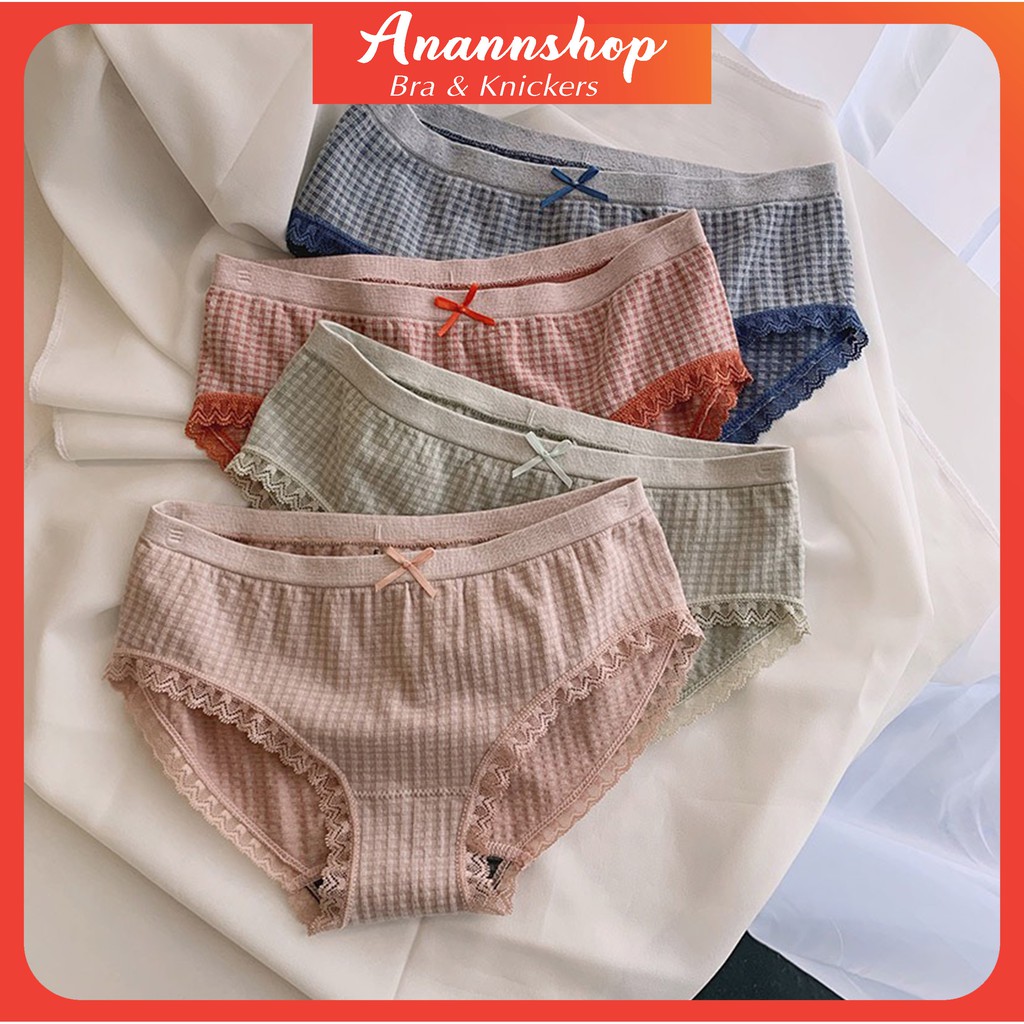 Quần Lót Nữ 💖FREESHIP💖 Quần Lót Cotton Muối Tiêu Kẻ Caro Kháng Khuẩn Viền Ren Đính Nơ Dễ Thương | BigBuy360 - bigbuy360.vn