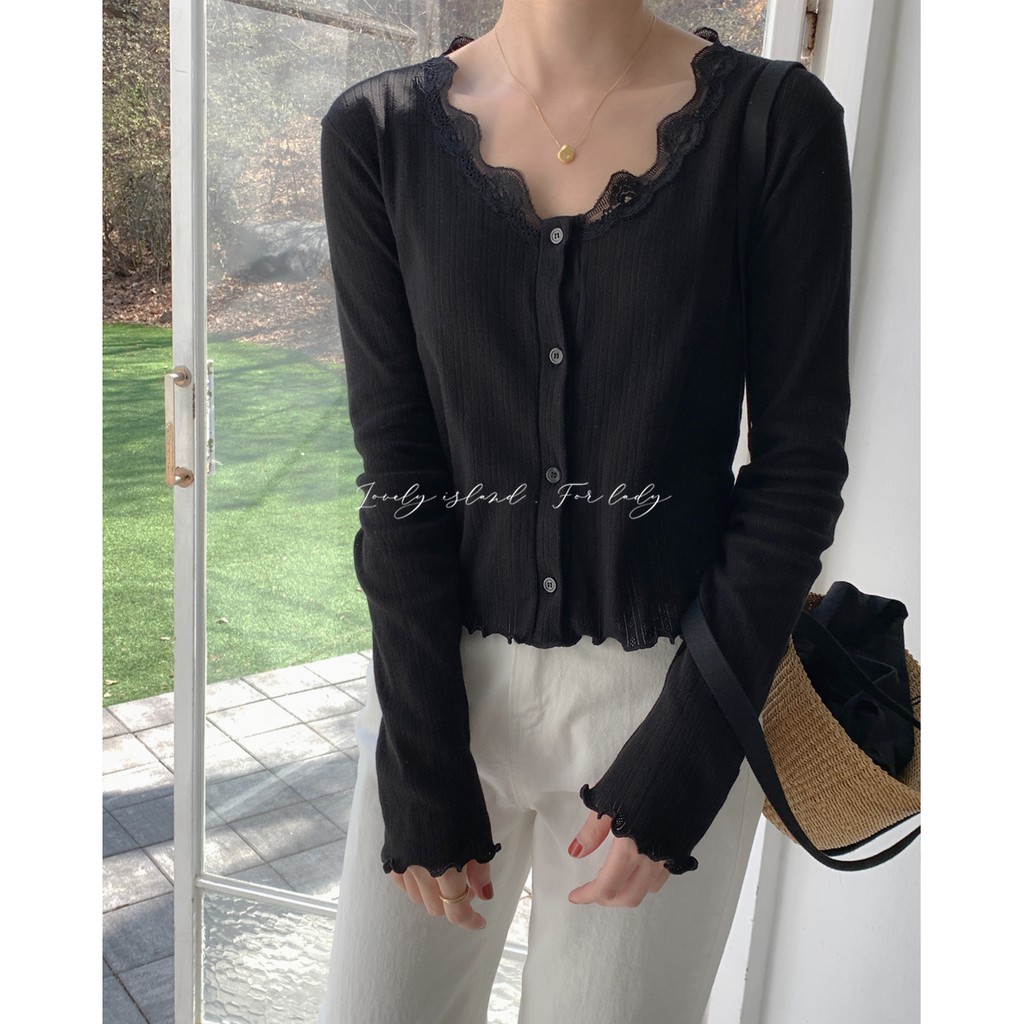 (ORDER-sẵn be) Áo len dệt kim cardigan mỏng nhẹ MORAN cổ phối ren tiểu thư nhẹ nhàng - Có ảnh thật