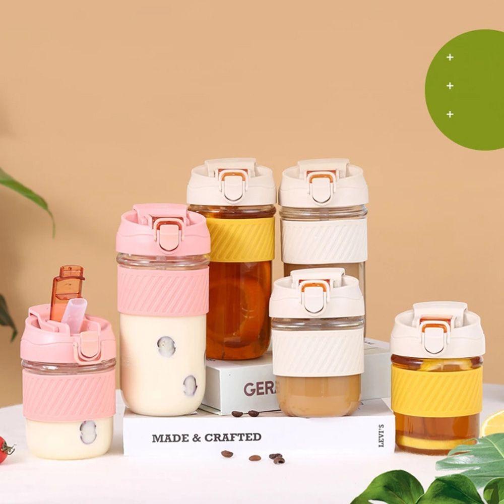 PISTA Bình Nước Thủy Tinh Dung Tích 350 / 500ml Có Ống Hút Tiện Lợi Khi Đi Du Lịch