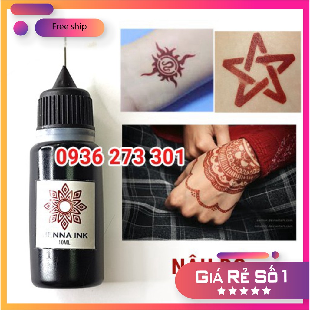 [ HOT NEW] HENNA INK đầu kim xăm tạm thời 10ml